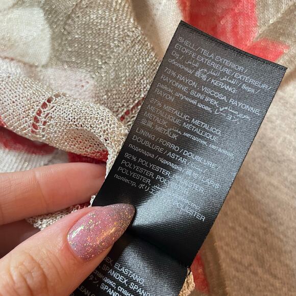 BEBE Chevron Striped Knit Sweater Skirt Tan‎ Pink NWT XXS Midi Scallop Hem - Picture 5 of 5